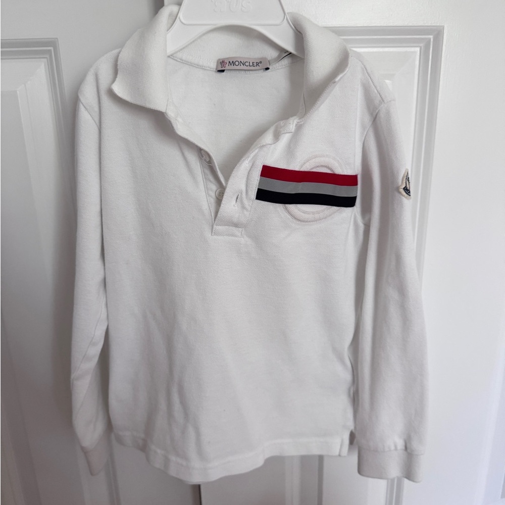 Moncler White Polo with Red Accent